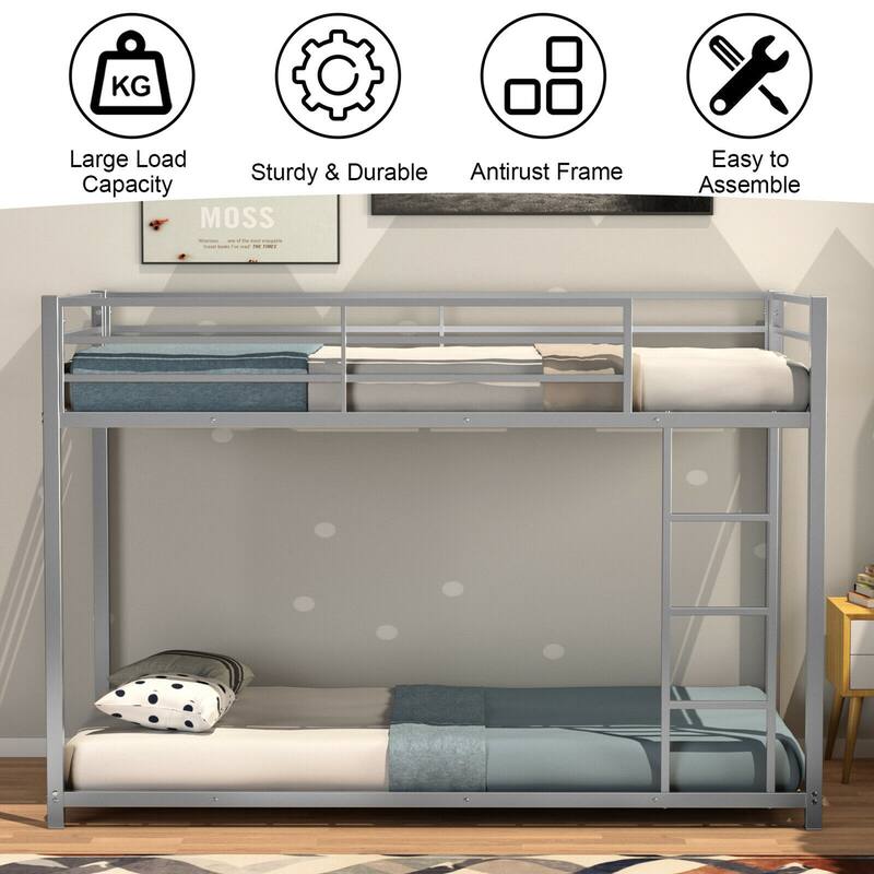 Gymax Twin Bunk Bed Twin Over Frame Platform W/ Guard Rails & Side
