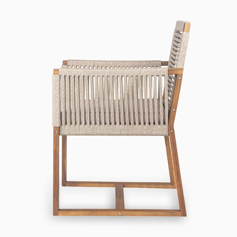 Christopher Knight Home - Noah Outdoor Dining Armchair Chairs（Set of 2) with Rope Design Back Patio Chairs,Washable Cushion