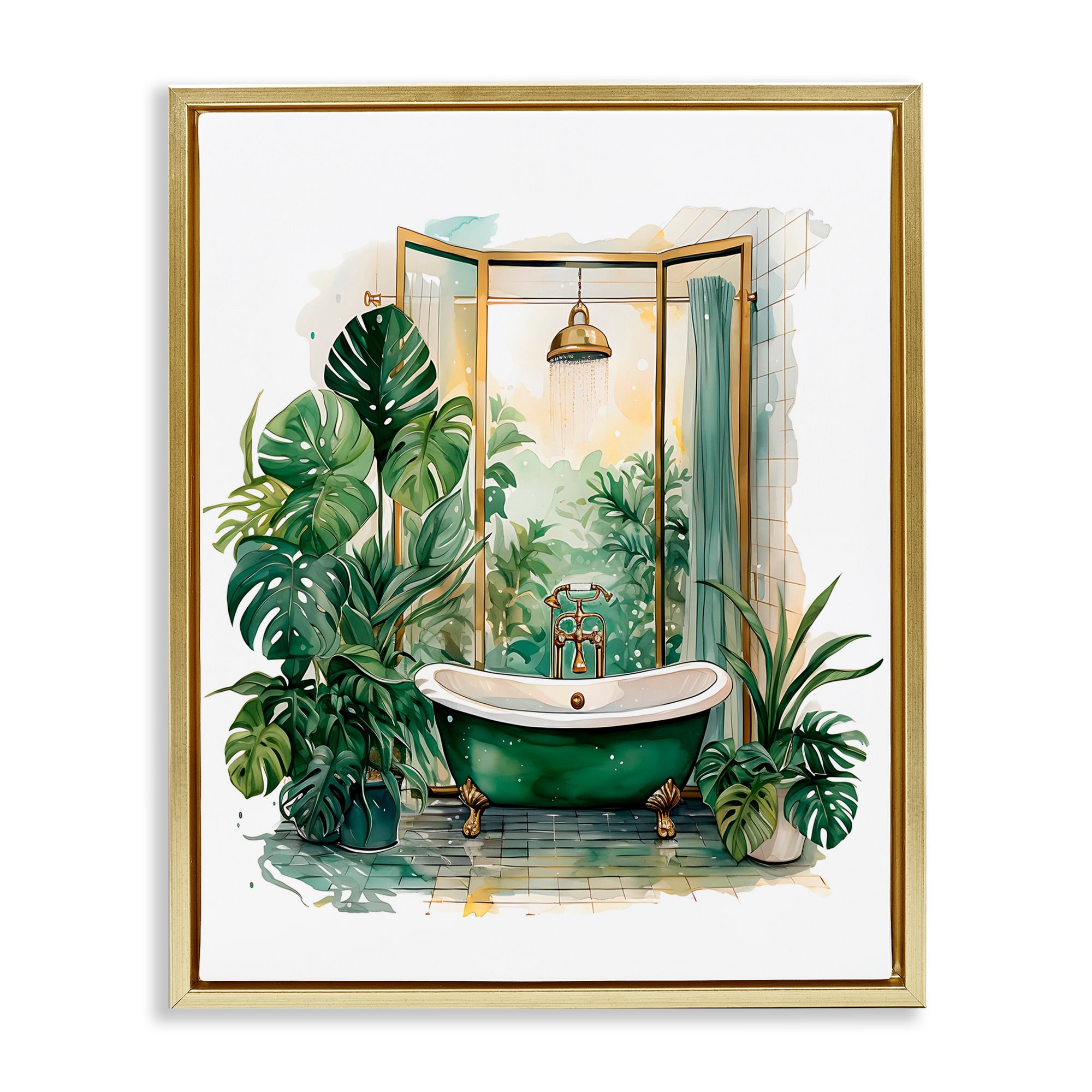 Stupell Bathtub in Tropical Oasis Framed Floater Canvas Wall Art Design By Lettered and Lined