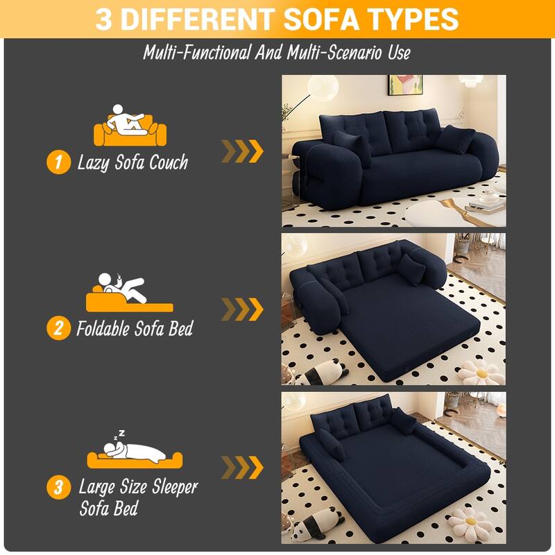 78.7" Multi-Functional Foldable Sofa Bed, 3-in-1 Teddy Fabric Foam-Filled Sleeper Sofa Bed for Living Room, Guest Bed