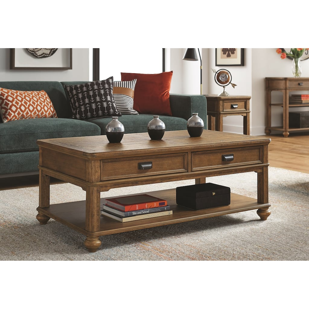 Pecan Finish Large Rectangular Coffee Table