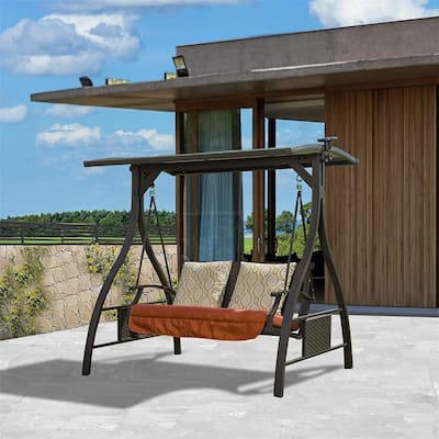 Deluxe Patio Porch Swing Glider with Solar LED Light and Sunbrella Cushions