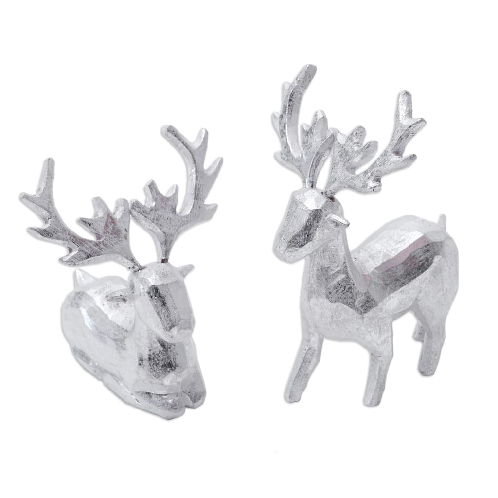 Novica Handmade Silver Reindeer Wood Figurines (Pair)