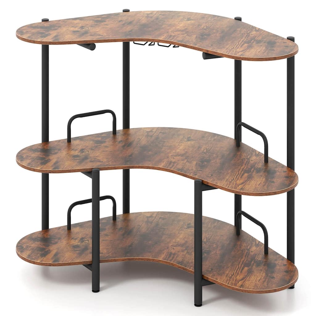 Costway 3-Tier Home Bar Unit with Stemware Racks & Storage Shelves - See Details
