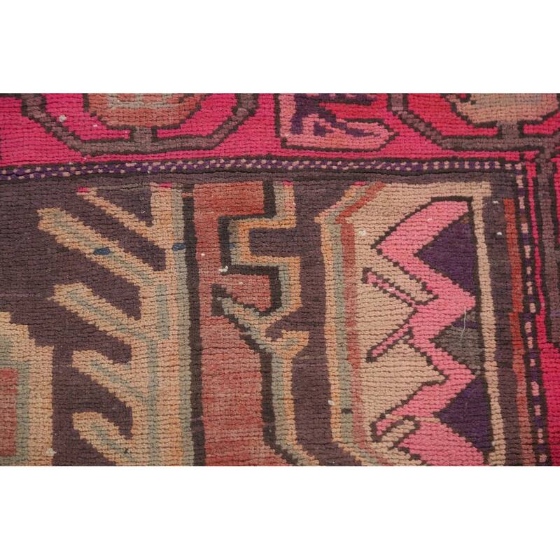 Hand Knotted Oriental 100% Wool Carpet Traditional Geometric Purples Meshkin Runner Rug - 10' 4'' X 4' 4''