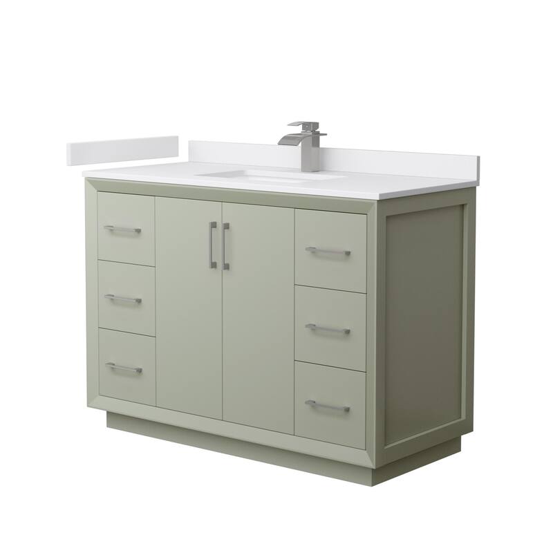 Wyndham Collection WCF414148S-VCA-UNSMXX Strada 48" Free Standing - Light Green / White Cultured Marble Top / Brushed - Painted