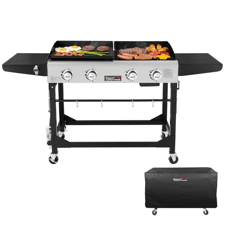 Royal Gourmet 4-Burner Portable Grill and Griddle Combo with Cover - Black - Propane Gas