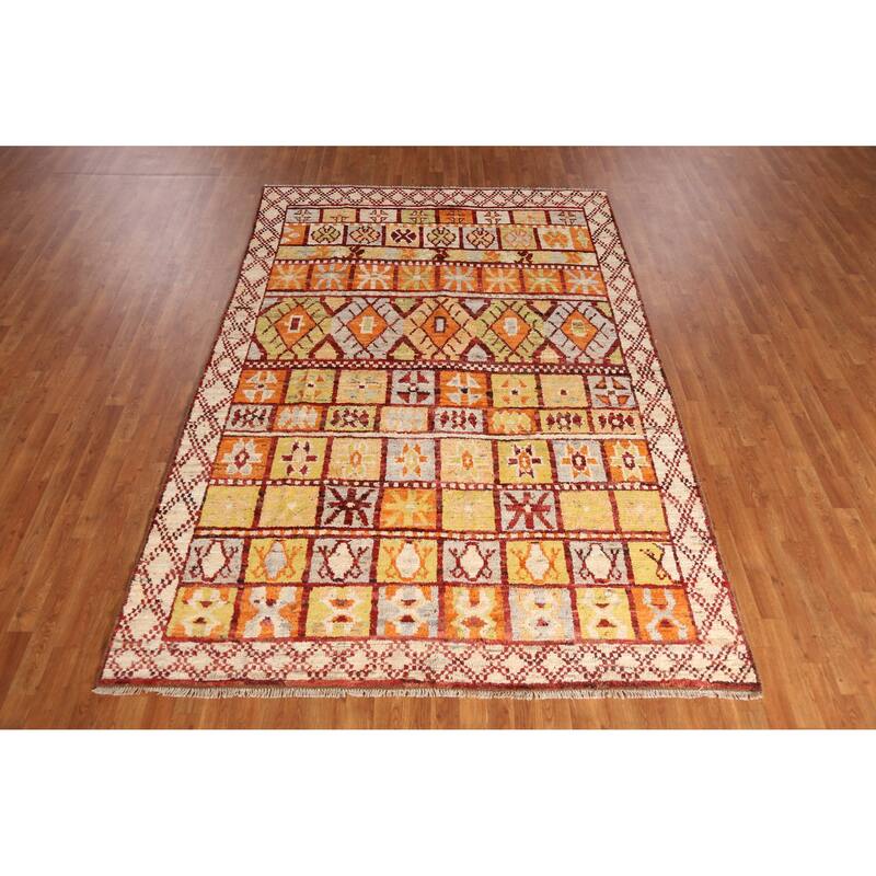 Geometric Moroccan Oriental Rug Handmade Multi-Color Wool Carpet - 6'7" x 9'9"