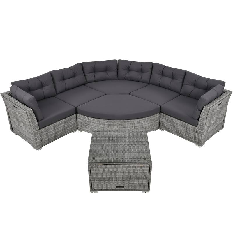 Modular Sectional Daybed Rattan Frame Seating Group Conversation Sets