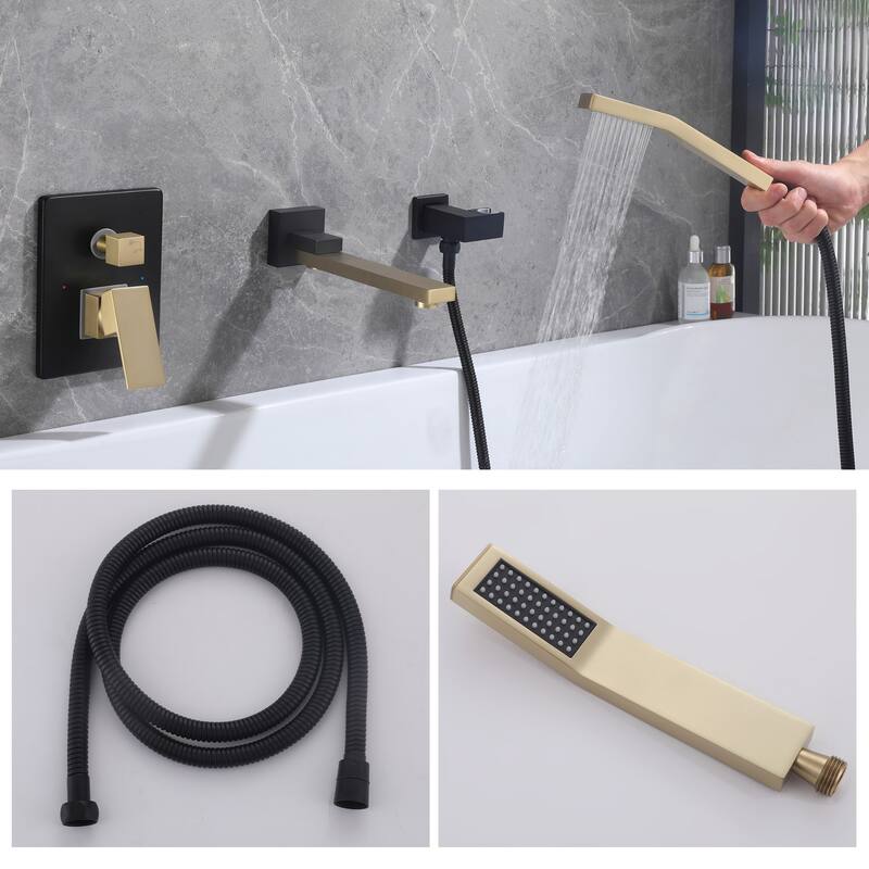 Modland Wall-Mounted Bathtub Filler Set with Hand Shower, 1.8 GPM Solid Brass Faucet, 59" Hose, CEC Certified, 4 Finishes