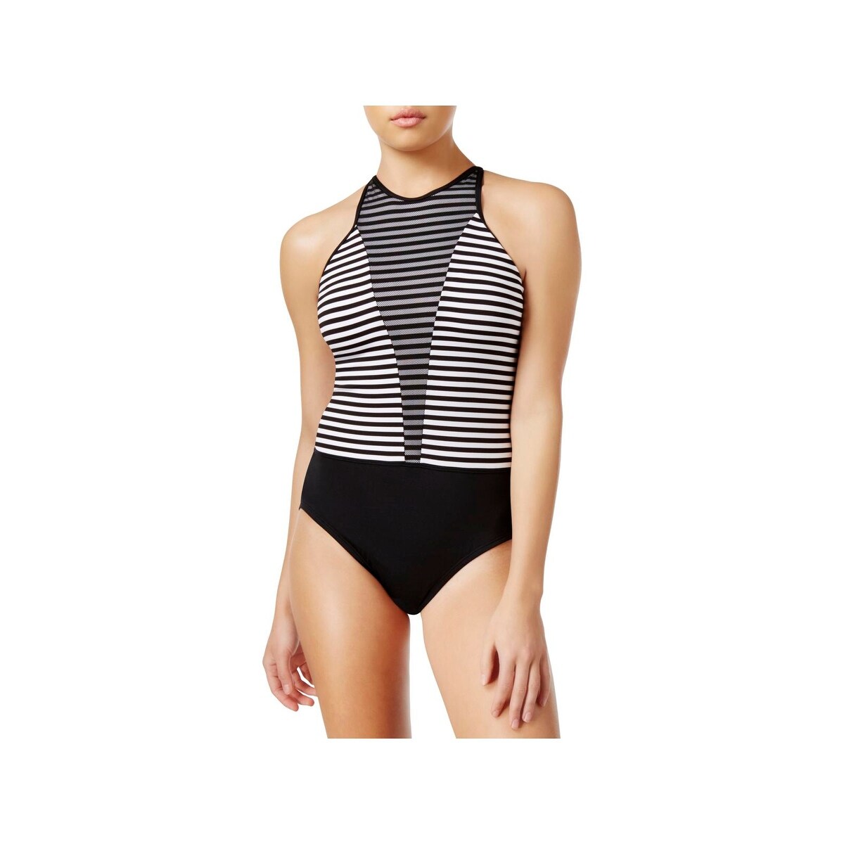 Shop Nike Womens Striped Mesh Inset One Piece Swimsuit M Free