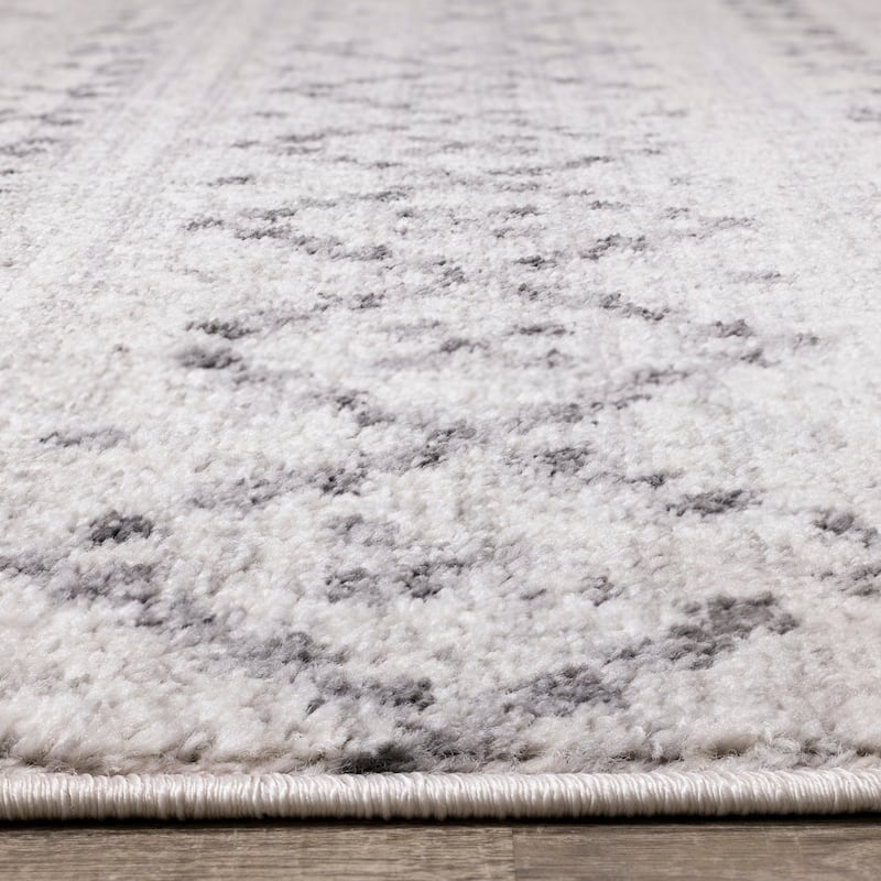 Flynn Collection - Grey/White Banded Tribal Motif Rug