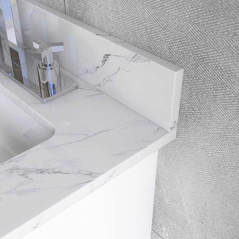 60 inch Plywood Double Sink Freestanding Bath Vanity with White Marble Top - 60" x 22"