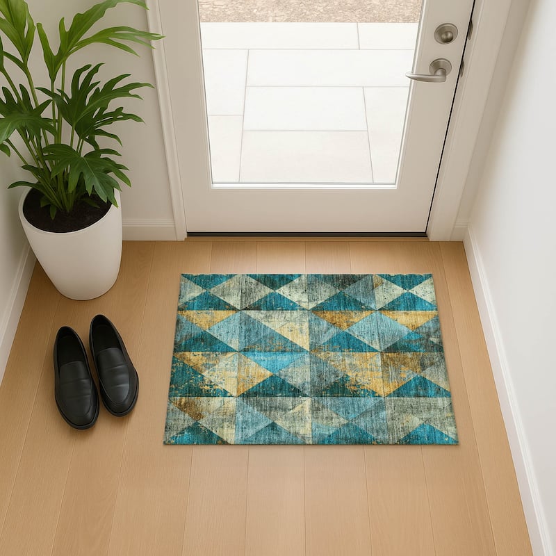 Premium Washable Super Soft Diamond Mosaic Mayfield Rug - Teal - 1'8" x 2'6"