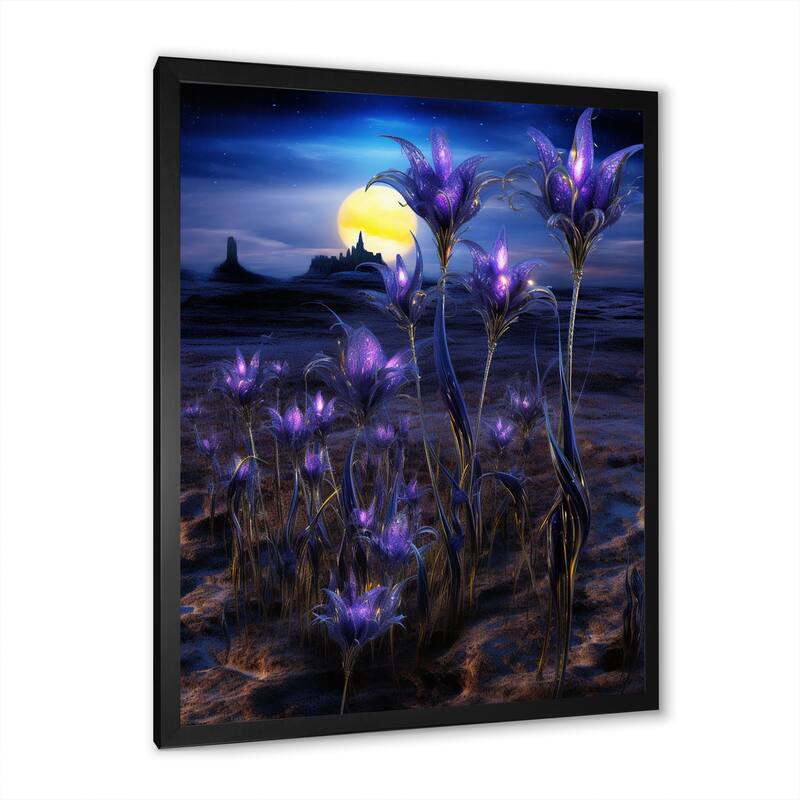 Designart "Blossoming Bluebonnet Flowers In Alien Universe" Blue Bonnets Framed Canvas Prints