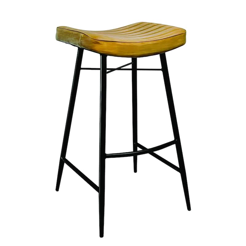 Reuger Upholstered Stools with Saddle Seat (Set of 2) - Antique Camel/Black - Bar Height