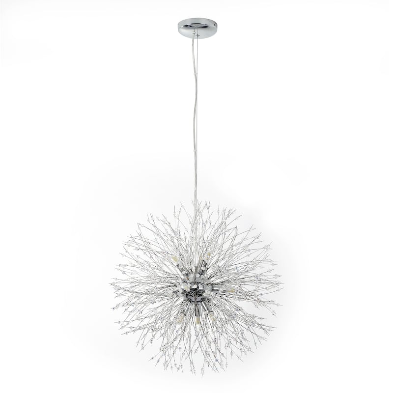 9-Light Modern Glam Sputnik Starburst Globe Pendant Linear Firework Crystal Chandelier for Living Room