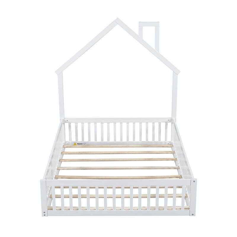 Wooden house platform bed with guard rails