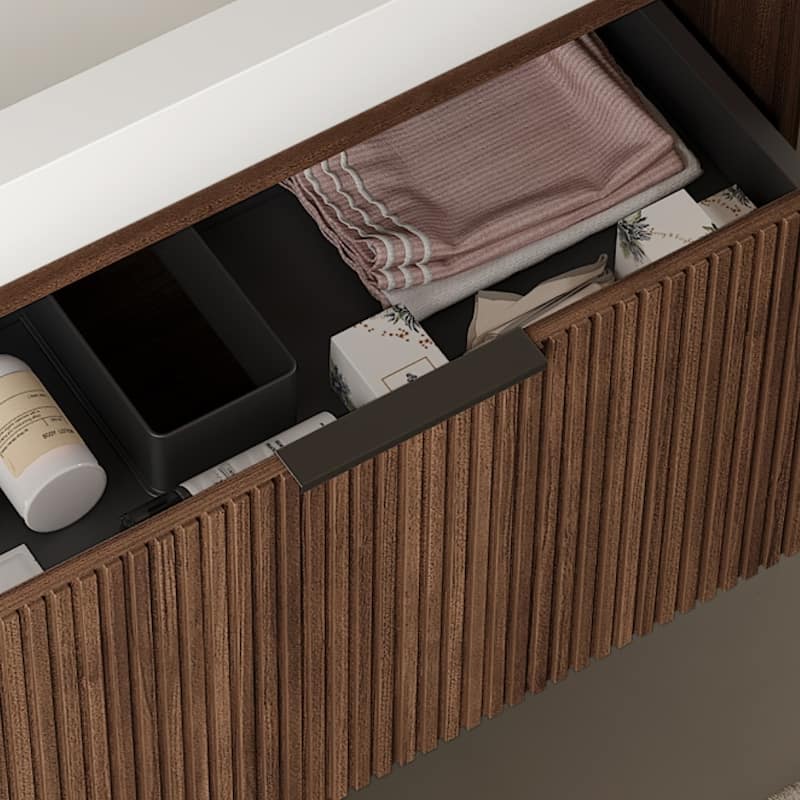 GDFStudio - Yolan Freestanding Wood Bathroom Cabinet with Open Towel Shelf, WITHOUT Basin