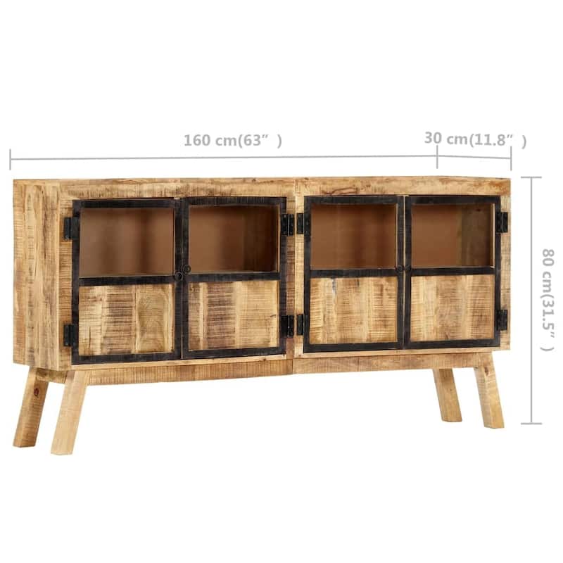 vidaXL Sideboard Brown and Black 63"x11.8"x31.5" Solid Rough Mango Wood