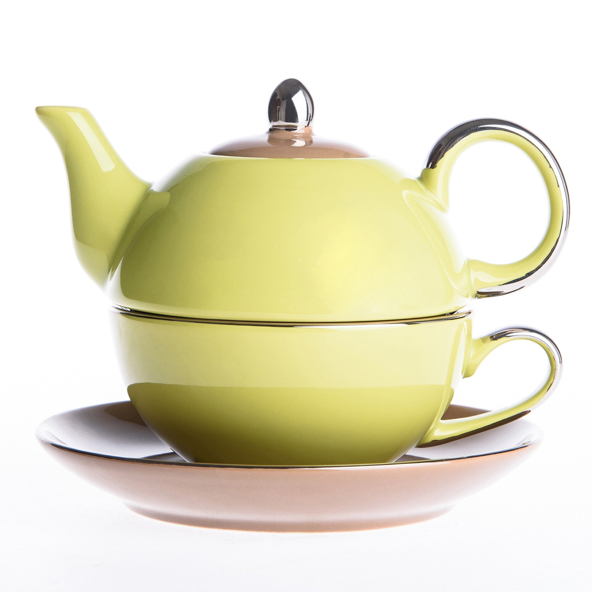 20 Pc Tea Set Tea Pot 6 Cups Saucers w/ Rack Silver Multi 3 oz Cup TeaPot