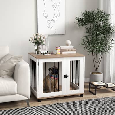 Dog Crate Side Table Indoor Dog Kennel End Table with Lockable Door Dog House for Small and Medium Dogs