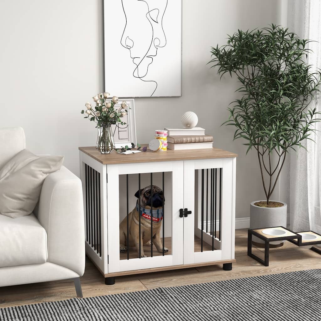 Dog Crate Side Table Indoor Dog Kennel End Table with Lockable Door Dog House for Small and Medium Dogs
