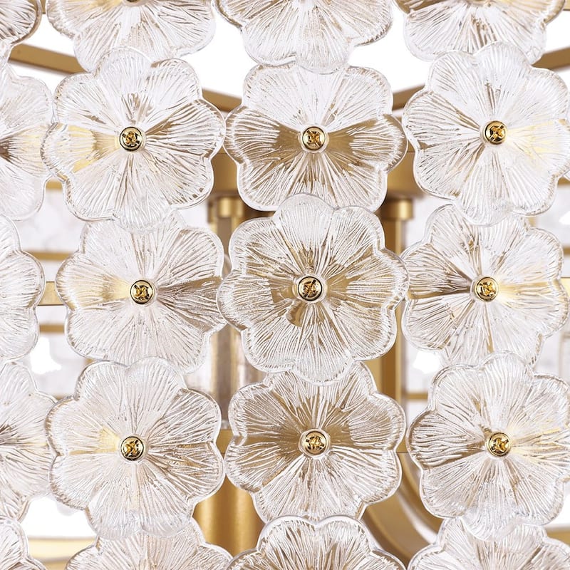 Mid-Century 8-Light Glass Blossom Round Cage Chandelier 25.6 in