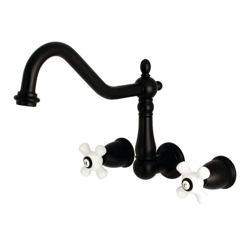 Kingston Brass Heritage 1.2 GPM Wall Mounted Bathroom Faucet with - Matte Black