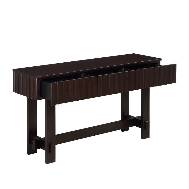 Mid Century Farmhouse Fluted Console Table with Solid Wood Legs