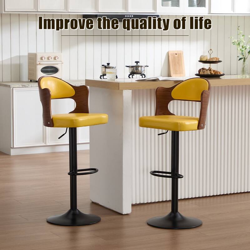 PU Leather Upholstered High-resilience Cushion 360° Swivel Adjustable Height Bar Stools with Footrest(set of 2)