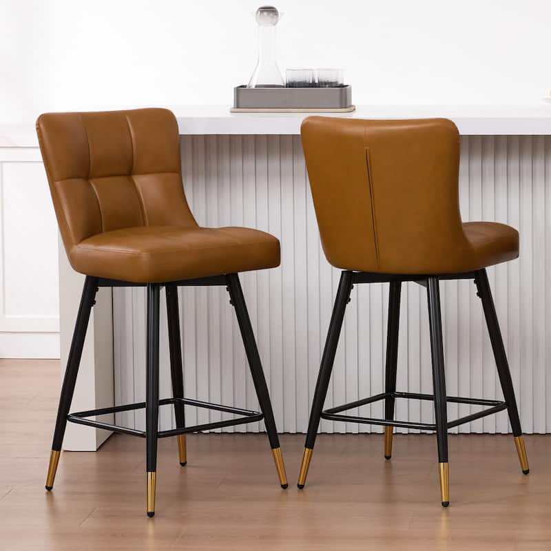 Faux Leather Swivel Counter Height Barstools Set of 2 with High Back - 38.98"H x 17.72"W x 21.26"D
