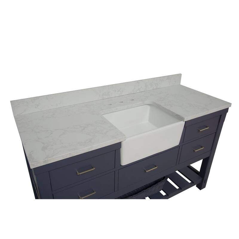 KitchenBathCollection Charlotte 60" Single Farmhouse Bathroom Vanity with Engineered Carrara Top