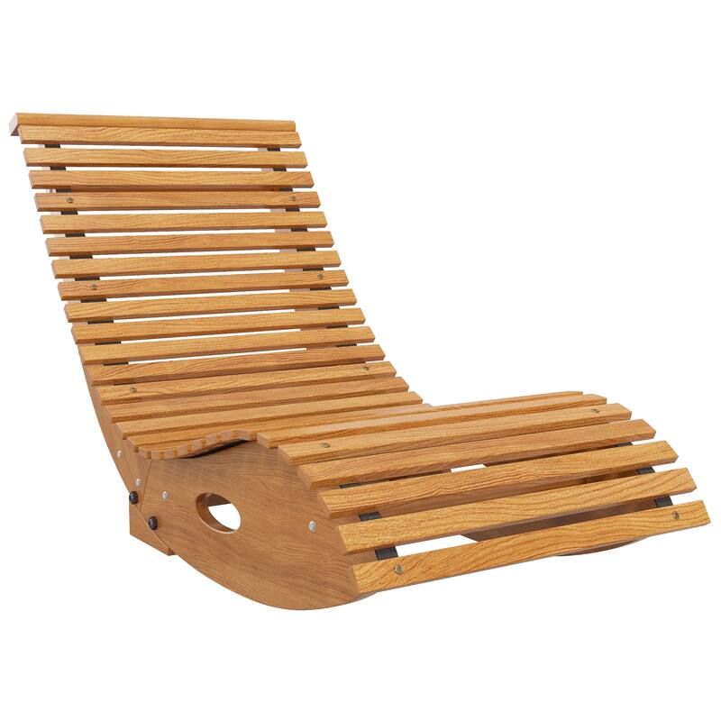 Outdoor Wooden S-Shape Rocking Chair with Slatted Seat and High Back