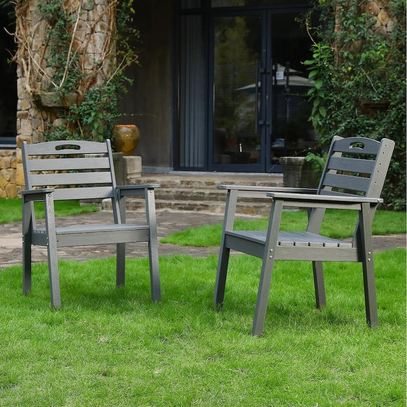 HDPE Outdoor Terrace Dining Chair Set, Low Maintenance - For Gardens, Backyards And Decks - (Backrest) - Grey