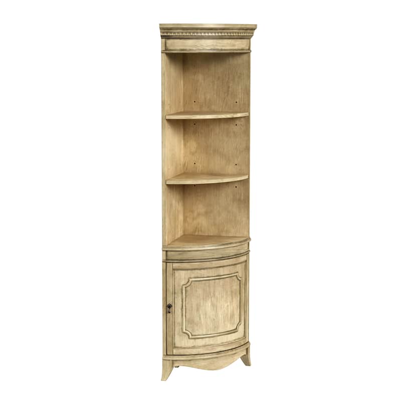 Dowling 24 in. W x 73 in. H Quarter Round Wood Corner Cabinet with 3 Open Shelves and 1 Lower Storage Cabinet