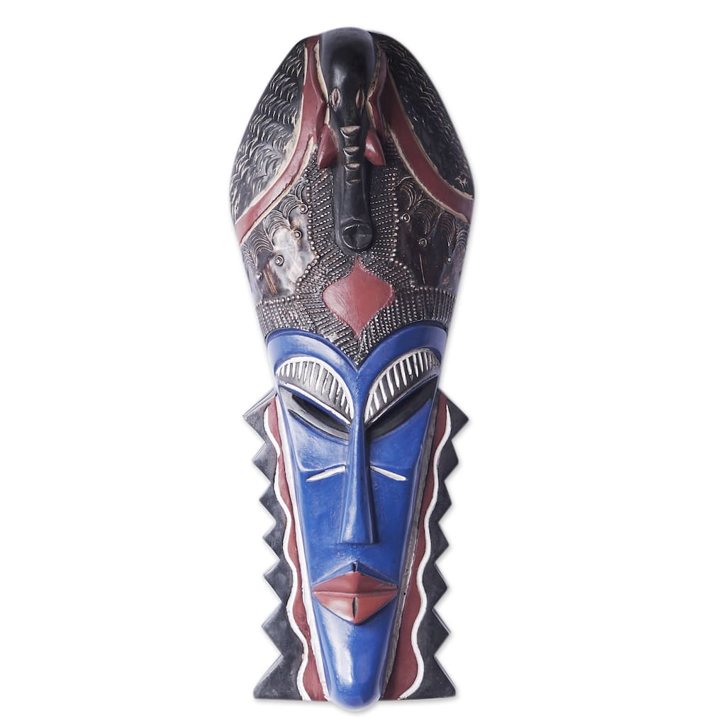 Novica Handmade Cultural Blue African Wood Mask