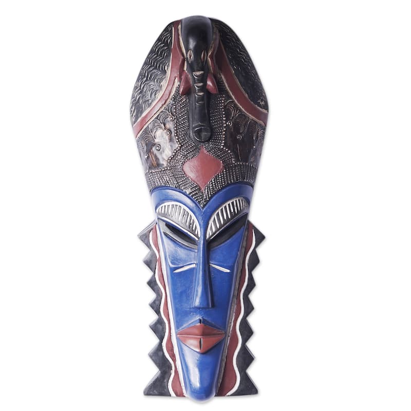 Novica Handmade Cultural Blue African Wood Mask