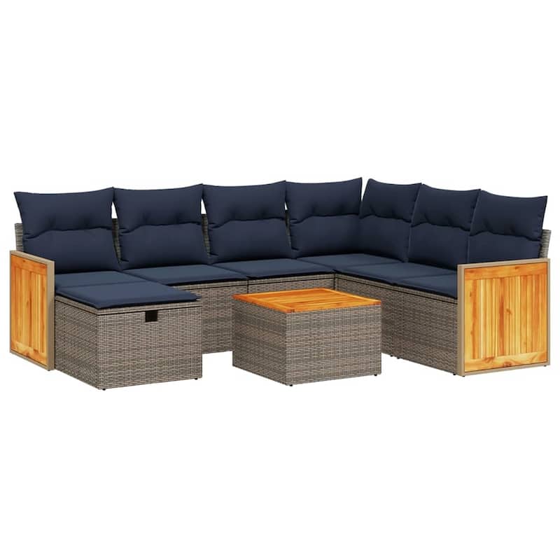 vidaXL Patio Sofa Set with Cushions Outdoor Conversation Furniture Poly Rattan - 24.4" x 24.4" x 27.2"