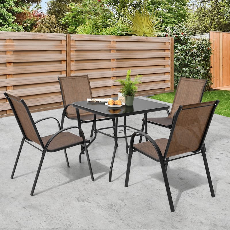5-Piece Outdoor Dining Set, Textilene Stackable Chairs and Umbrella Hole