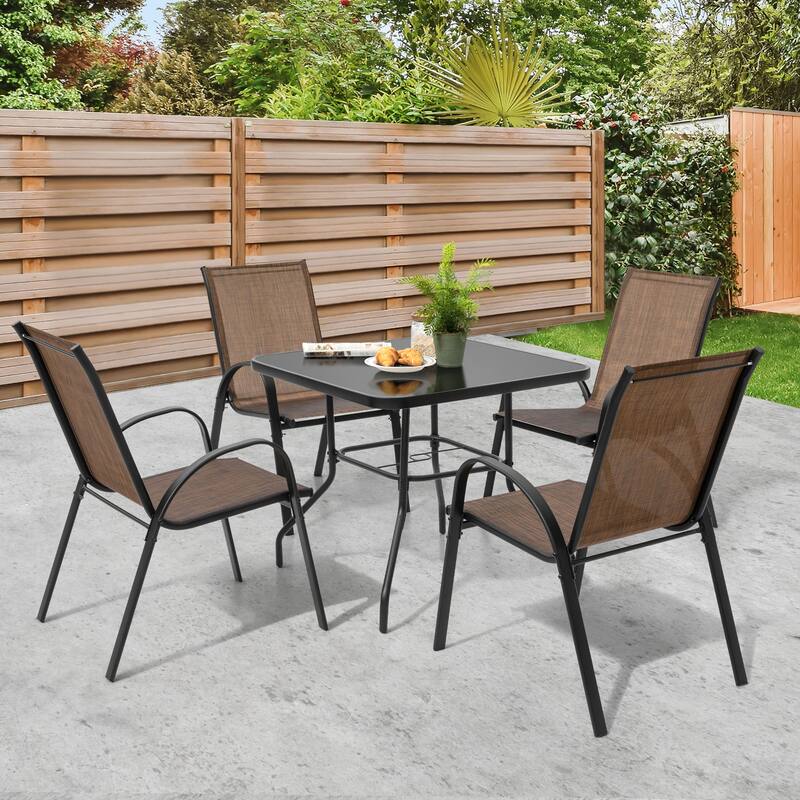 Patio 4-Piece Textilene Dining Chairs with Armrests and Stackable Design