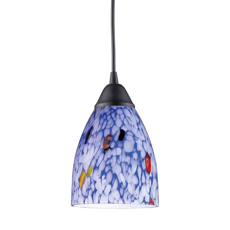 Chelsea 12-inch Wide 1-Light Pendant in White - Starburst Blue Glass
