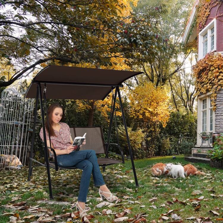 2-Seat Outdoor Canopy Swing with Comfortable Fabric Seat and Heavy-duty Metal Frame - 58" x 45" x 70"