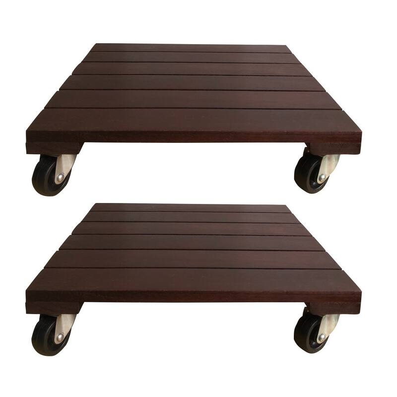 DreamPatio Acacia Plant Caddy (Pack of 2) - Square 11.8" x 3" 2pcs