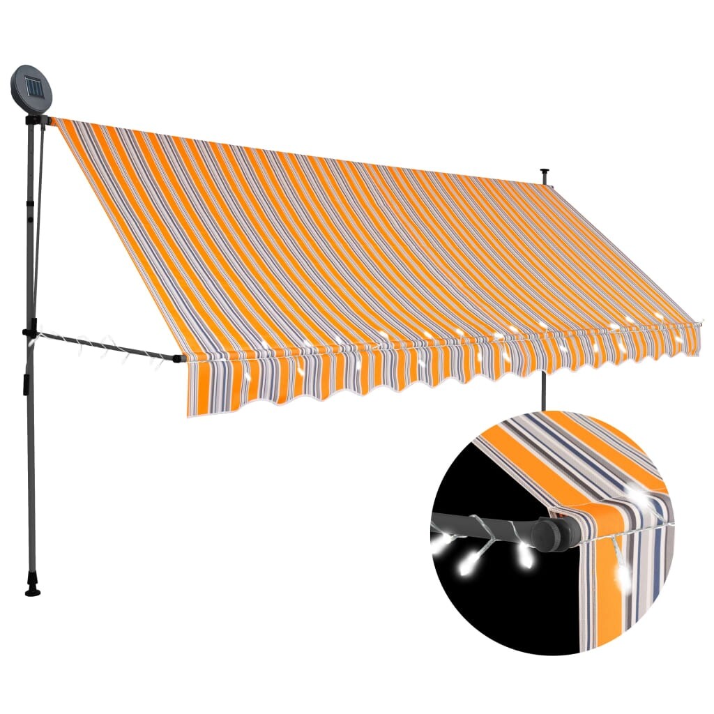 vidaXL  Manual Retractable Awning with LED 157.5 inch Yellow and Blue