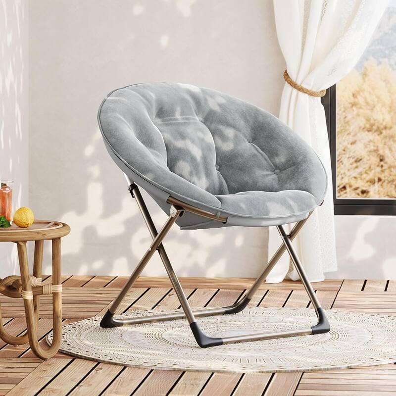 Foldable Comfy Plush Saucer Chair for Adults for Bedroom, Dorm, Gaming, Small Spaces - Grey