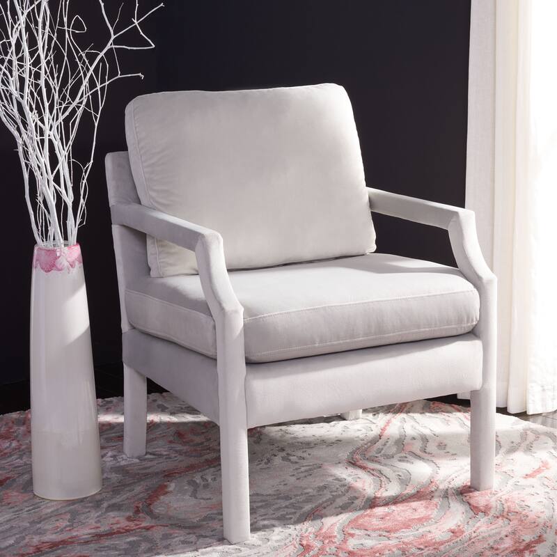 SAFAVIEH Genoa Upholstered Velvet Arm Chair - 25.8" W x 29.1" L x 35" H - Light Grey