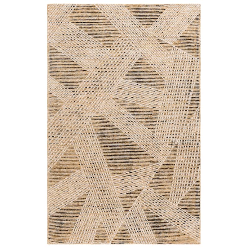 SAFAVIEH Handmade Ebony Landa Wool Rug - Gold/Ivory - 6' Square