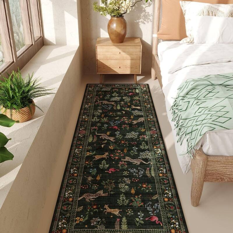 Kitchen Runner Rug Non Slip 2'x10' Long Washable Rugs - 120"L x 24"W - Green
