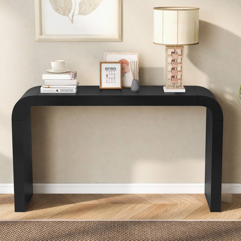 Acacia Veneer Entryway Table Sofa Table with 2 Legs, Minimalist Console Tables Curved Hallway Tables for Living Room